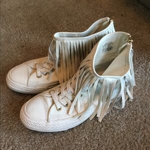 White leather fringe Converse Sneakers